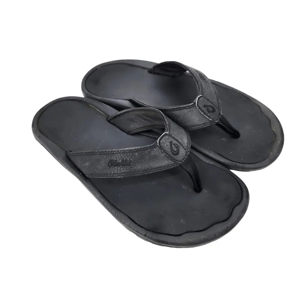 OluKai Black Ohana Cushioned Water-Resistant Flip Flop Shoes Size 10